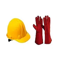 Krost Welding Combo Red Leather Welding Gloves, Inner Cotton Lining &a; Safety Helmet-picture-32