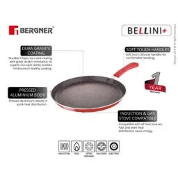 Bergner Bellini Plus 26cm Red Non Stick Aluminium Tawa, BG-31250-RD image 2