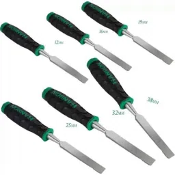 Hanbon 6 Pcs Carbon Steel Green Bevel Wooden Chisel Set image 2