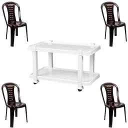 Italica 4 Pcs Polypropylene Nut Brown Without Arm Chair &a; White Table with Wheels Set, 9312-4/9509-picture-13