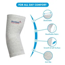 AccuSure Small Bamboo Yarn 4 Way Stretchable Bi-Layered Elbow Compression Support for Men &a; Women, AOE12-S image 3