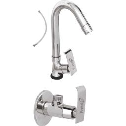 Prestige Qubix 3 Pcs Brass Chrome Finish Swan Neck Basin Tap, Connection Pipe &a; Angle Cock Set-picture-47