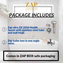 ZAP ZX1034 Health Faucet with Stainless Steel Tube, Wall Hook &a; Turbo Two In 1 Angle Valve Combo image 4