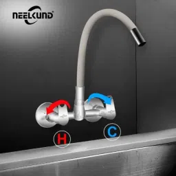 Neelkund Eva Brass White Chrome Finish Flexible Sink Mixer with 360 deg Flexible Swivel Spout image 4