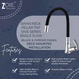 Zoie Viva Brass Chrome Finish Kitchen Sink Tap with Black Flexible Silicone Swivel Spout, Z28041 image 3