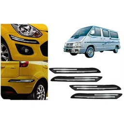 Auto Pearl 4 Pcs PVC &a; Rubber Black Double Chrome Linning Bumper Corner Moulding Set for Tata Winger-picture-31