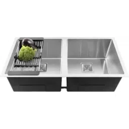 Fossa FS-022 32x18x10 inch Stainless Steel Matt Finish Silver Double Bowl Handmade Kitchen Sink, FS-07DBS-image-8