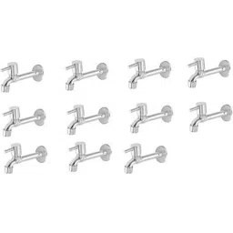 Spazio Stainless Steel Chrome Finish Turbo Collection Long Body Bib Cock Tap With Wall Flange (Pack of 11)-picture-12