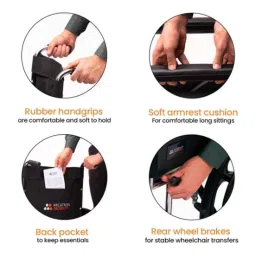 Arcatron 100kg Metal Chrome Plated Black Foldable Wheelchair with Sturdy X-Frame, FSC100 image 4