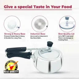 Sigri-Wala 3.5 Litre Apple Arc Inner Lid Induction Bottom Aluminium Silver Pressure Cooker image 2