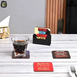 Gift Kya De 6 Pcs 3.8x3.8 inch MDF Engineering Wood Coaster Set, GKD000548-MQ image 4
