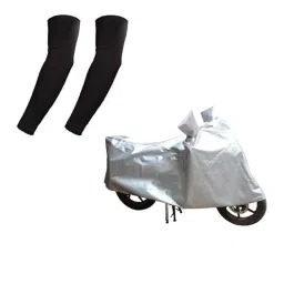 HMS Silver Bike Body Cover for Bajaj Avenger 220 Cruise with Free Size Nylon Black Arm Sleeves-picture-34