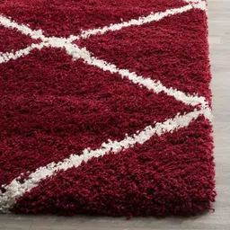 Carpetify 3x5ft Red &a; Ivory Handmade Shaggy Fur Rug Carpet, 0718YMC1I16 image 5