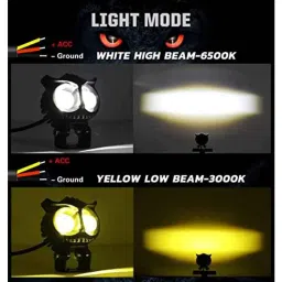 Kozdiko 2 Pcs Yellow &a; White Owl Eye Shape LED Amber Fog Light Set for Bajaj Discover 150 image 4