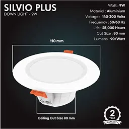Fybros Silvio Plus 9W Aluminium White Round LED Ceiling Light, FLS5832E (Pack of 5) image 2