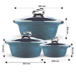 Trueware Zinna 3 Pieces Blue Mirror Finish Casserole Set image 5