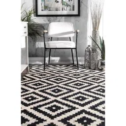 Carpetify 3x5ft Black &a; White Handmade Embossed Woolen Area Rug, 0729Y5AW294 image 4