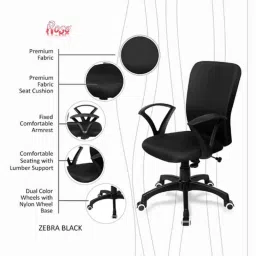 Rose Zebra Black Fabric Medium Back Revolving Office Chair image 2