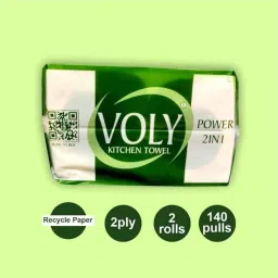 Voly Power 140 Pulls 22x20cm 2 Ply 2-in-1 Kitchen Paper Roll, VKP2-2 (Pack of 2) image 2