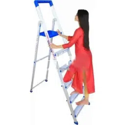 TNC Homemate 150kg 6 Steps Aluminium &a; Plastic Silver &a; Blue Foldable Ladder with Platform &a; Hand Rail, 6SL-N005114 image 3
