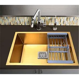 BLACKADO 24x18x10 inch Stainless Steel 304 Satin Finish Royal Gold Single Bowl Kitchen Sink-image-20