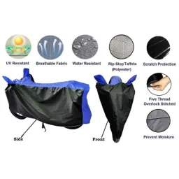 Riderscart Polyester Black &a; Blue Waterproof Two Wheeler Body Cover with Storage Bag for Mahindra Duro DZ image 3