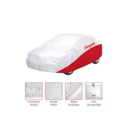 Elegant White &a; Red Water Resistant Car Body Cover for Ford Fiesta image 2