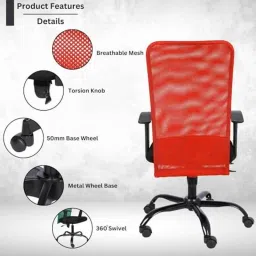 White Clouds Enterprise Sigma Fuzzy Red High Mesh Back Ergonomic Office Revolving Chair image 3
