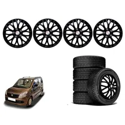 Auto Pearl 4 Pcs 13 inch Polypropylene Black Press Type Car Wheel Cover Set with Retention Ring for Maruti Suzuki WagonR Type 2 2010 Onwards, WC13in_VIVA_Black_WagonR_Ty-2_2010on image 2