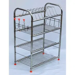 TSW 24x18x10 inch Stainless Steel Wall &a; Table Top Mount Round Pipe Kitchen Rack image 2