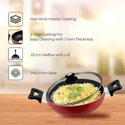 Baltra 1.75L Aluminium Maroon Induction Bottom Marble Finish Non-Stick Kadhai with Glass Lid, BTN-204 image 2
