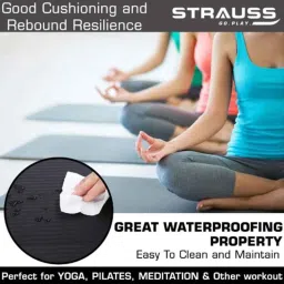Strauss 61x10x8cm Polyvinyl Chloride Foam Black Yoga Mat with Carrying Strap, ST-2214 image 4