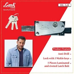 Link 73mm Stainless Steel Shutter Lock for Left Side with 3 Silver Keys, SSL-Left image 2