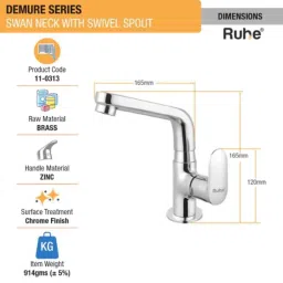 Ruhe Demure Brass Chrome Finish Swan Neck Faucet with 7 inch Round Swivel Spout, 11-0313 image 2