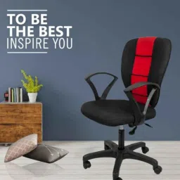 Heikin Zebra Red &a; Black Low Back Fabric DIY Ergonomic Office Chair for Work from Home, HE-00068 image 3