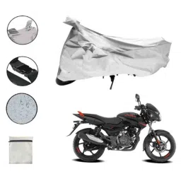 Riderscart Polyester Silver Waterproof Two Wheeler Body Cover with Storage Bag for Bajaj Pulsar 125 N Split Seat Drum CBS BS6 image 2
