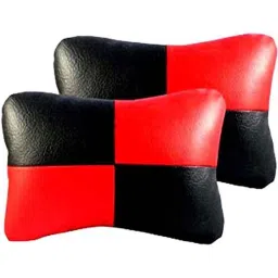 Kozdiko 2 Pcs Black &a; Red Square Chess Design Car Neck Rest Pillow Set for Mahindra Verito Vibe image 3