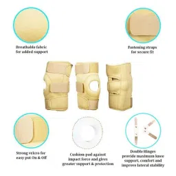 Kudize Fabric Open Patella Hinged Beige Knee Brace with 3 Velcro Strap, Size: M image 3