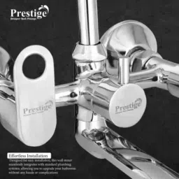 Prestige Prime Brass Chrome Finish Silver Wall Mounted Wall Mixer with L Bend Pipe, Connecting Legs &a; Flanges image 2