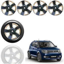 Auto Pearl 4 Pcs 15 inch Black &a; Golden ABS Press Type Hubcap Wheel Cover Set with Retention Ring for Maruti Suzuki Ignis-picture-30