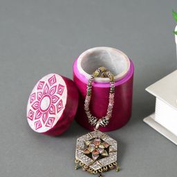 Aapno Rajasthan Pink Printed Cylindrical Storage Box-image-100