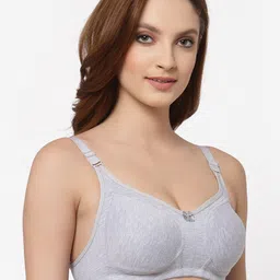 Floret Pack of 2 Grey Melange & Black Solid Minimizer Bras image 3