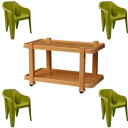 Italica 4 Pcs Polypropylene Olive Green Luxury Arm Chair &a; Marble Beige Table with Wheels Set, 2019-4/9509-picture-44