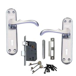 Atom 178mm 6 Lever CP Satin Finish Mortise Lock Handle Set with 3 Keys, MERCURY-K.Y.CP/SSL-2-picture-0