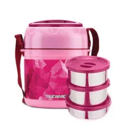 Trueware Office Plus 2+1 Pink Stainless Steel Lunch Box Container Set-picture-18