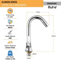 Ruhe Clarion Brass Chrome Finish Centre Hole Basin Mixer with 12 inch Round Swivel Spout, 11-1317 image 2