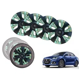 Auto Pearl 14 inch ABS Black &a; Green Car Hubcap Wheel Cover with Retention Ring Set for Swift Dzire 2020-picture-32