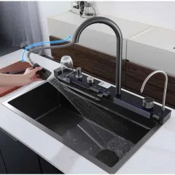 NextGen 28x18x8 inch Stainless Steel 304 Black Single Bowl Digital Integrated Multifunction Waterfall Kitchen Sink with LED Lights &a; 5 Piano Switch-picture-10