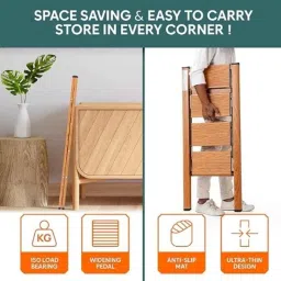 Corvids 150kg 4 Step Aluminum Teak Foldable Ladder with Wide Anti-Slip Pedal, CASL-04T image 5