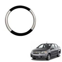 Enexoya SC105472 Leather Black &a; Silver Stichable Car Steering Cover for Chevrolet Sail U-Va, 105472 image 2